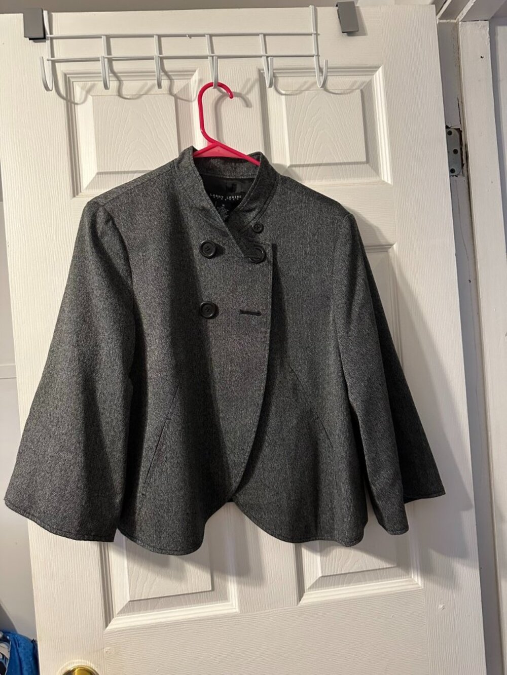 Larry Levine Gray Herringbone Military Inspired Cape Style Blazer.  Size 16.